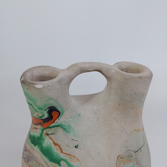 Nemadji Pottery Vase Native American Style Double Spout Green Wedding Vase - Picture 2 of 7